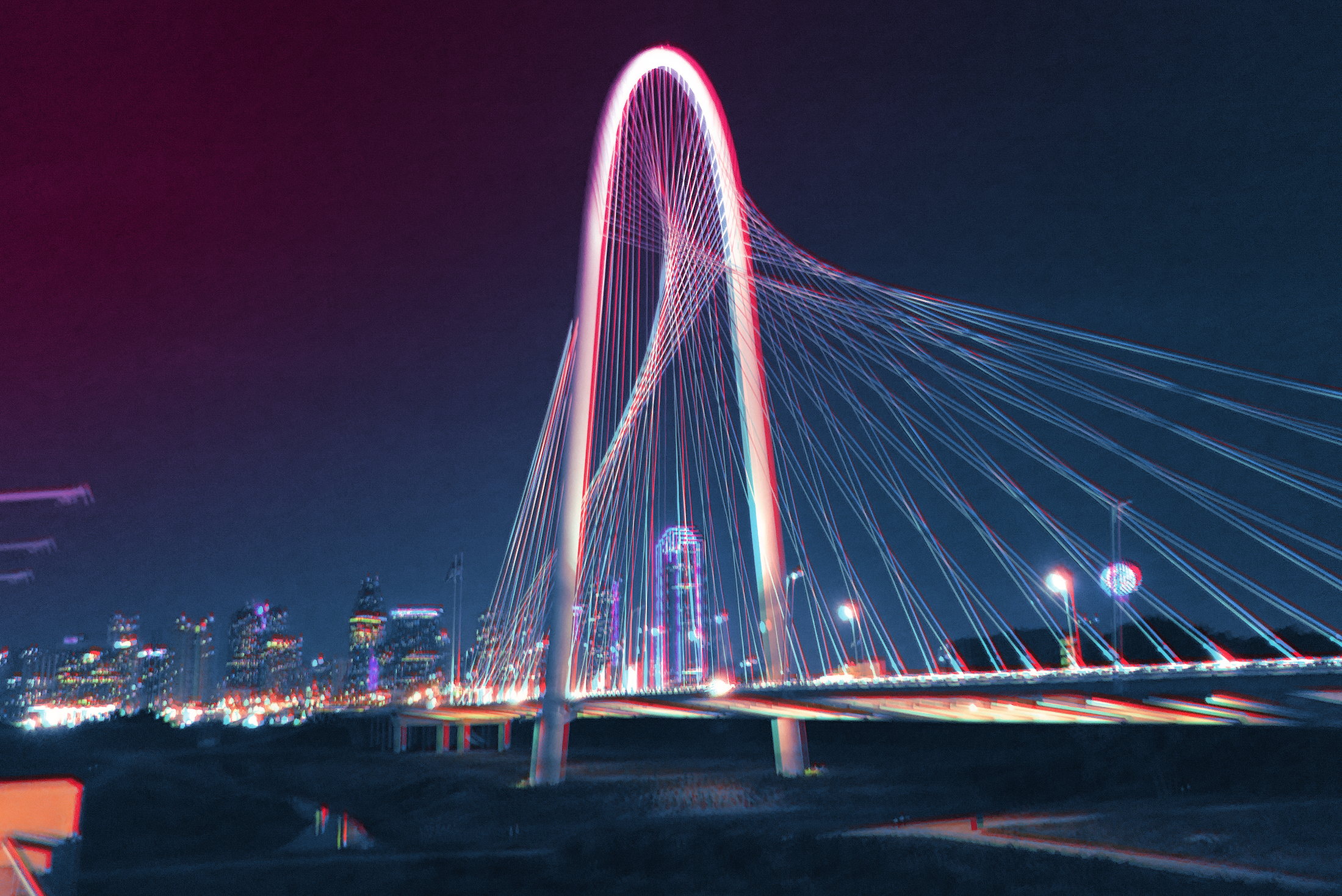 Margaret Hunt Bridge in Dallas at Night