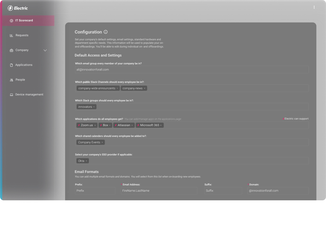 company configuration in platform