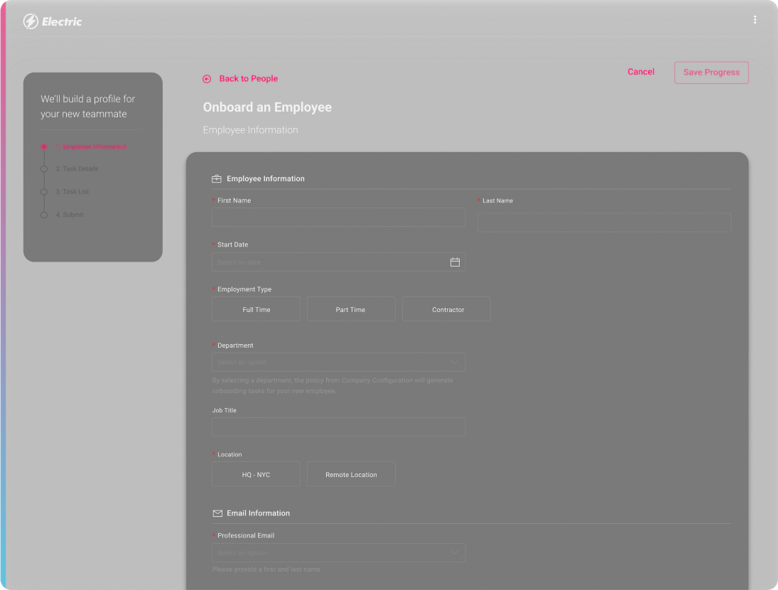 Onboarding Form in Employee Platform